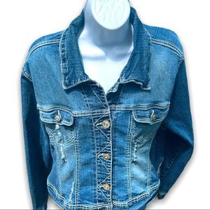 Amethyst Women’s Blue Denim Jacket With Silver Rhinestone Button’s Size 2X